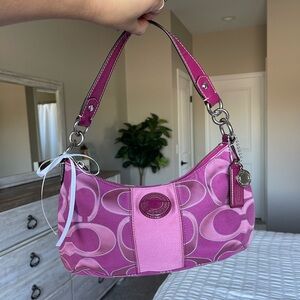 COACH Fuchsia Pink Signature Demi Charm Shoulder Bag